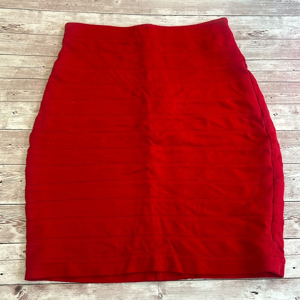 Express Red High Waisted Bodycon Tiered Pencil Skirt